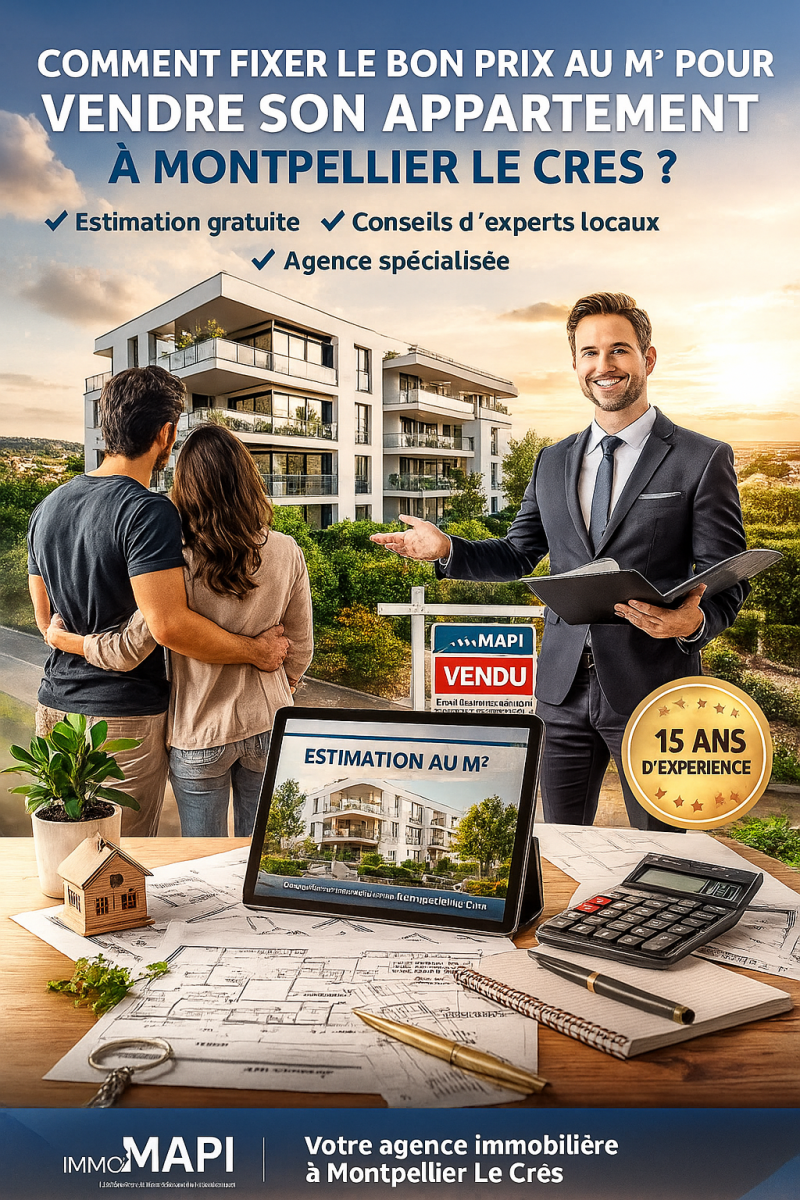 ImmoMAPI Montpellier Le Crès – experts en vente et estimation immobilière au m² avec 15 ans d’expérience.